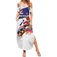 New Zealand Christmas Family Matching Summer Maxi Dress and Hawaiian Shirt Meri Kirihimete-Tuatara and Pohutukawa White Color