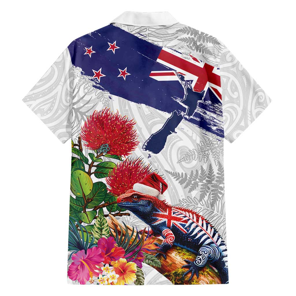 New Zealand Christmas Family Matching Tank Maxi Dress and Hawaiian Shirt Meri Kirihimete-Tuatara and Pohutukawa White Color