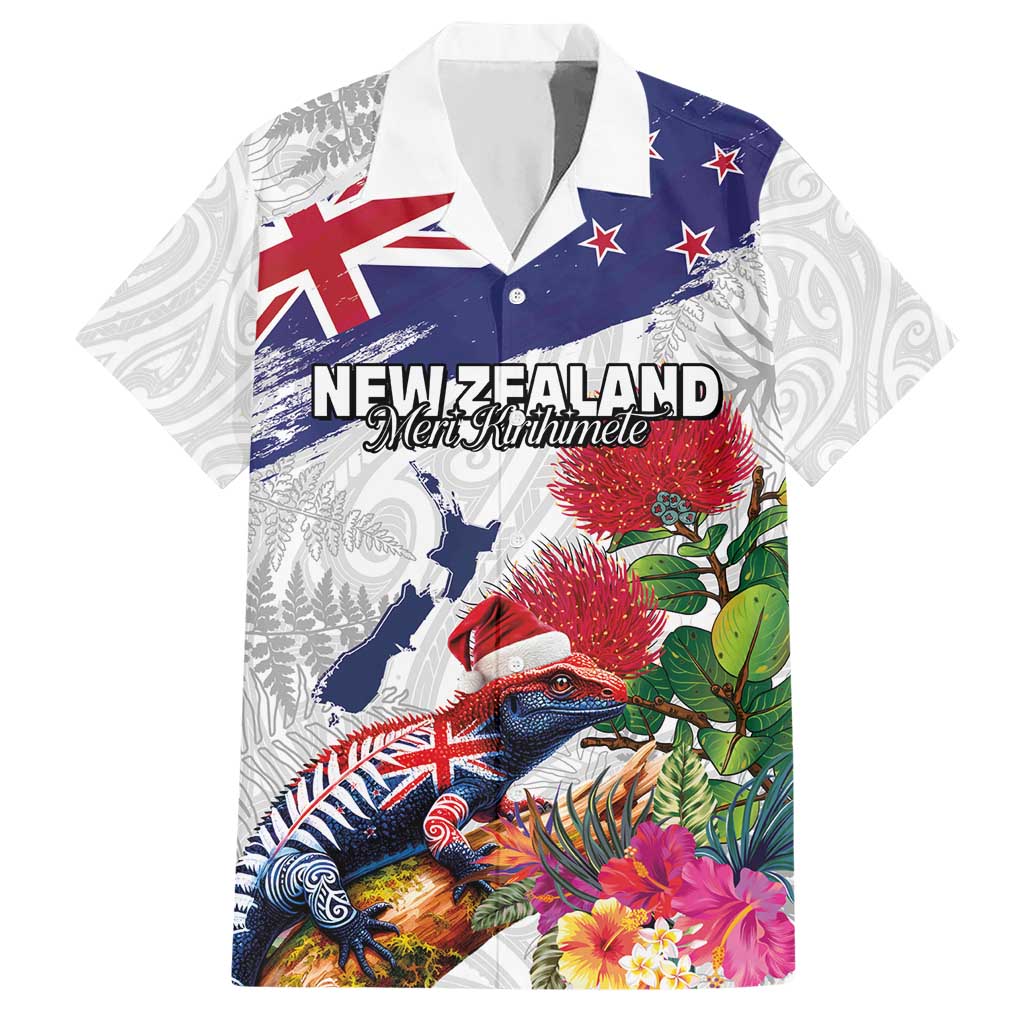 New Zealand Christmas Hawaiian Shirt Meri Kirihimete-Tuatara and Pohutukawa White Color