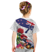 New Zealand Christmas Kid T Shirt Meri Kirihimete-Tuatara and Pohutukawa White Color