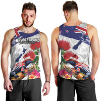 New Zealand Christmas Men Tank Top Meri Kirihimete-Tuatara and Pohutukawa White Color