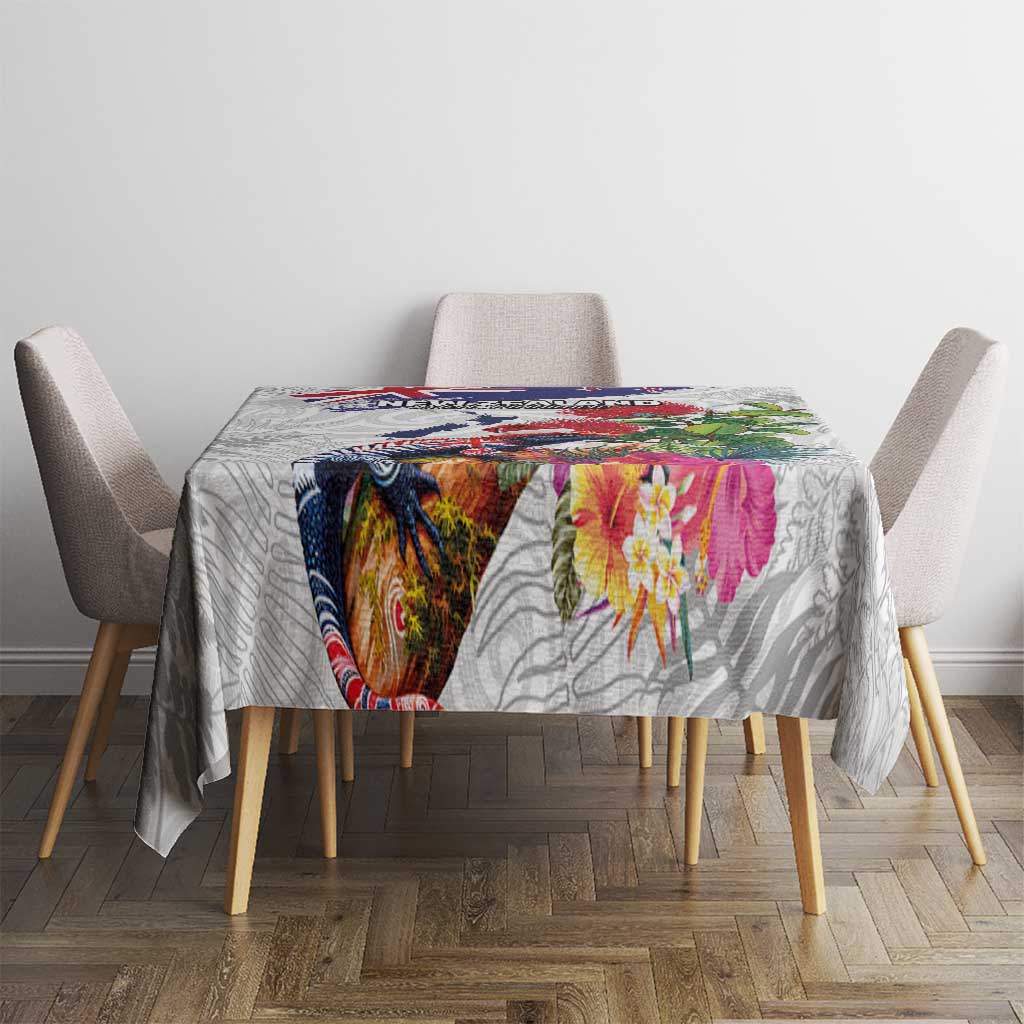 New Zealand Christmas Tablecloth Meri Kirihimete-Tuatara and Pohutukawa White Color