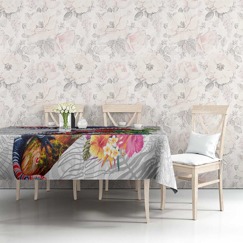 New Zealand Christmas Tablecloth Meri Kirihimete-Tuatara and Pohutukawa White Color