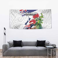 New Zealand Christmas Tapestry Meri Kirihimete-Tuatara and Pohutukawa White Color