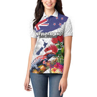 New Zealand Christmas Women Polo Shirt Meri Kirihimete-Tuatara and Pohutukawa White Color