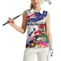 New Zealand Christmas Women Sleeveless Polo Shirt Meri Kirihimete-Tuatara and Pohutukawa White Color