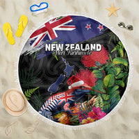 New Zealand Christmas Beach Blanket Meri Kirihimete-Tuatara and Pohutukawa Black Color