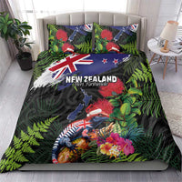 New Zealand Christmas Bedding Set Meri Kirihimete-Tuatara and Pohutukawa Black Color