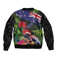 New Zealand Christmas Bomber Jacket Meri Kirihimete-Tuatara and Pohutukawa Black Color