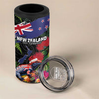 New Zealand Christmas 4 in 1 Can Cooler Tumbler Meri Kirihimete-Tuatara and Pohutukawa Black Color