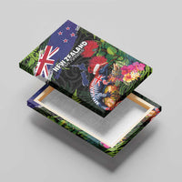 New Zealand Christmas Canvas Wall Art Meri Kirihimete-Tuatara and Pohutukawa Black Color