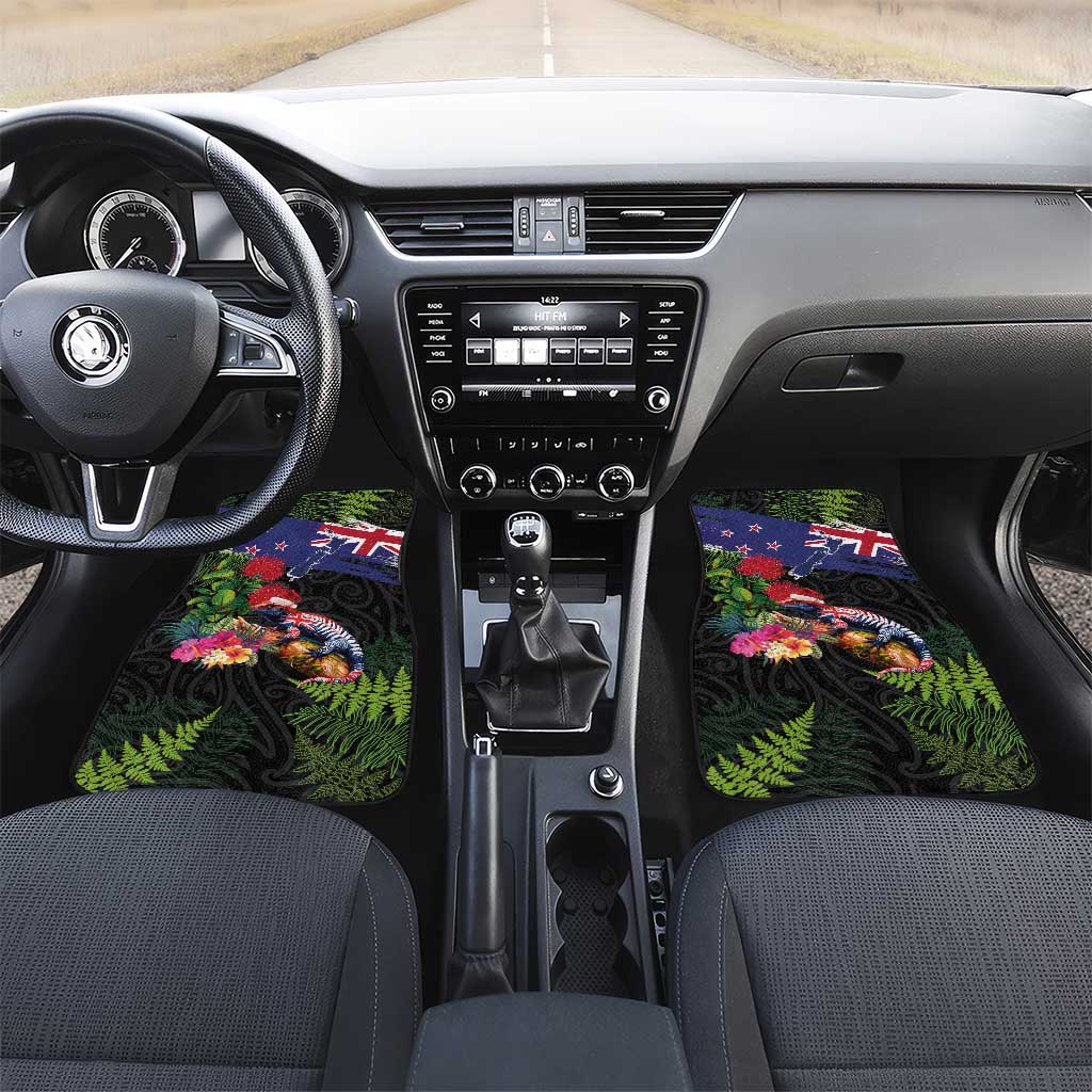 New Zealand Christmas Car Mats Meri Kirihimete-Tuatara and Pohutukawa Black Color