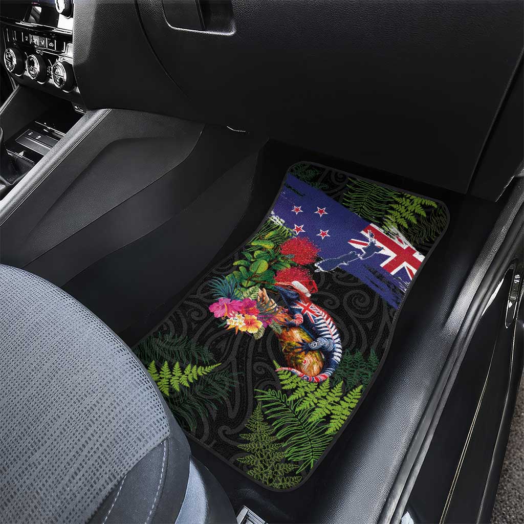 New Zealand Christmas Car Mats Meri Kirihimete-Tuatara and Pohutukawa Black Color
