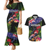 New Zealand Christmas Couples Matching Mermaid Dress and Hawaiian Shirt Meri Kirihimete-Tuatara and Pohutukawa Black Color