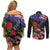 New Zealand Christmas Couples Matching Off Shoulder Short Dress and Long Sleeve Button Shirt Meri Kirihimete-Tuatara and Pohutukawa Black Color