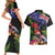 New Zealand Christmas Couples Matching Short Sleeve Bodycon Dress and Hawaiian Shirt Meri Kirihimete-Tuatara and Pohutukawa Black Color