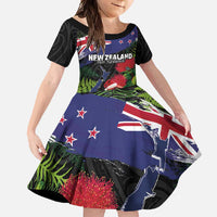 New Zealand Christmas Family Matching Mermaid Dress and Hawaiian Shirt Meri Kirihimete-Tuatara and Pohutukawa Black Color