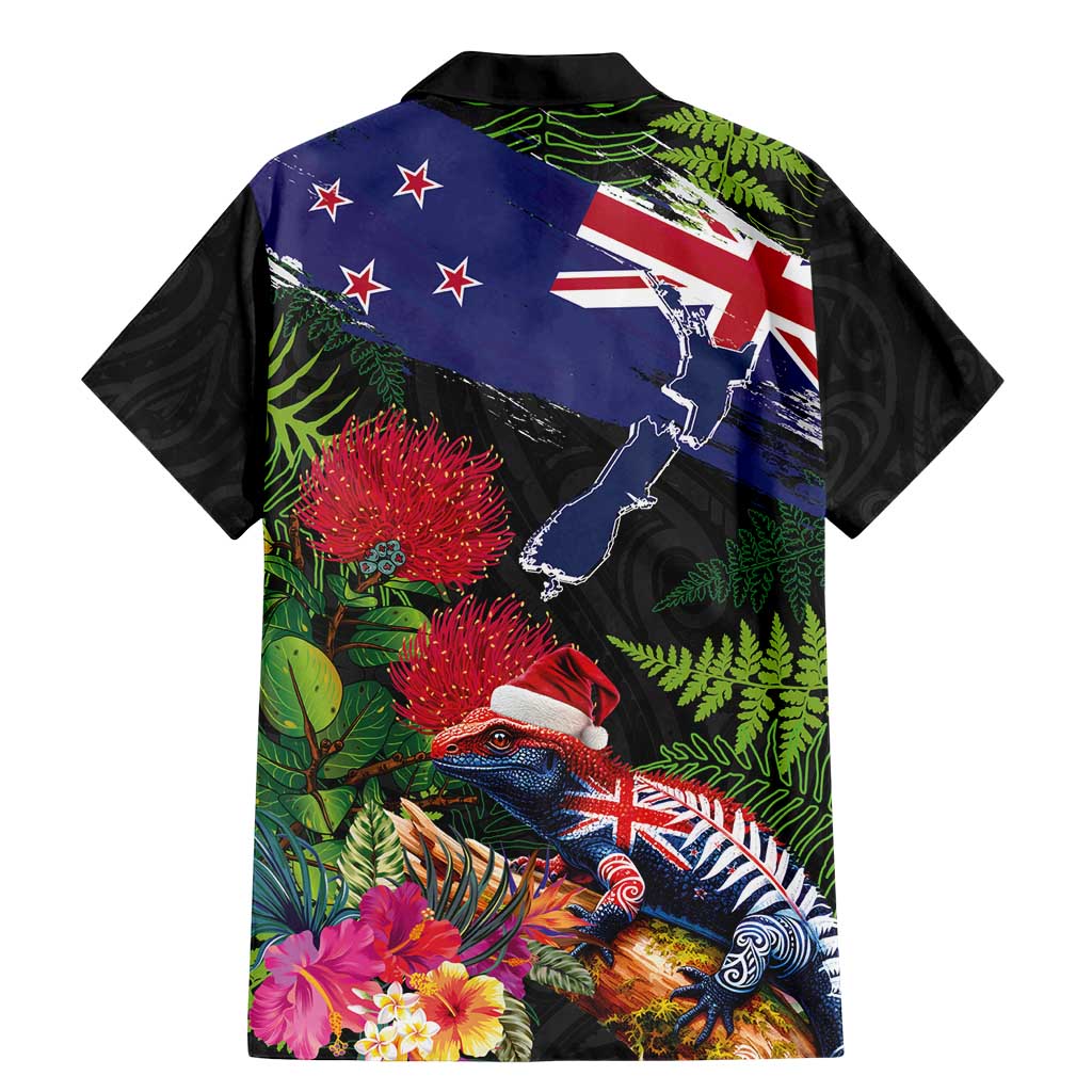 New Zealand Christmas Family Matching Mermaid Dress and Hawaiian Shirt Meri Kirihimete-Tuatara and Pohutukawa Black Color