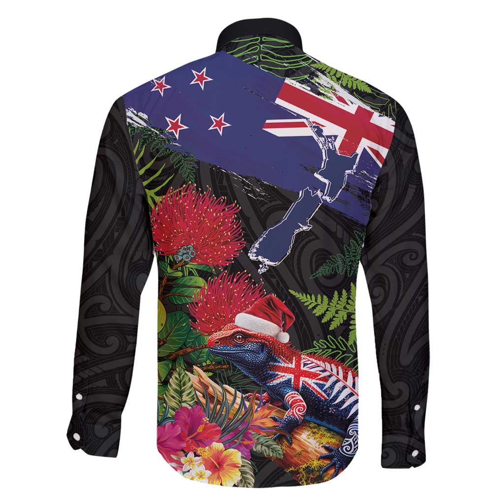 New Zealand Christmas Family Matching Mermaid Dress and Hawaiian Shirt Meri Kirihimete-Tuatara and Pohutukawa Black Color