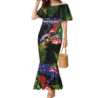 New Zealand Christmas Family Matching Mermaid Dress and Hawaiian Shirt Meri Kirihimete-Tuatara and Pohutukawa Black Color