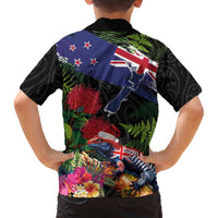 New Zealand Christmas Family Matching Off The Shoulder Long Sleeve Dress and Hawaiian Shirt Meri Kirihimete-Tuatara and Pohutukawa Black Color