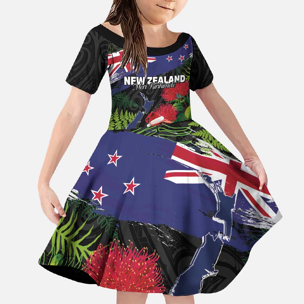 New Zealand Christmas Family Matching Summer Maxi Dress and Hawaiian Shirt Meri Kirihimete-Tuatara and Pohutukawa Black Color