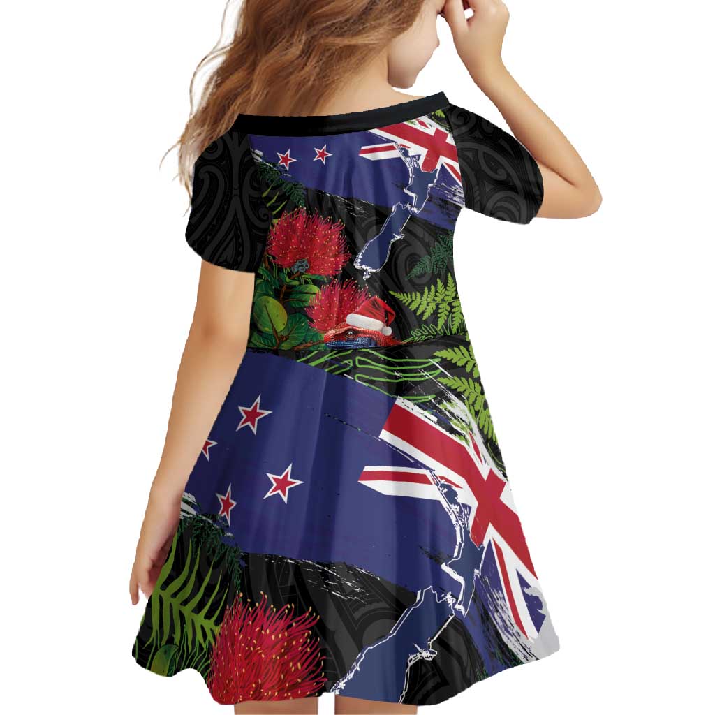 New Zealand Christmas Family Matching Tank Maxi Dress and Hawaiian Shirt Meri Kirihimete-Tuatara and Pohutukawa Black Color