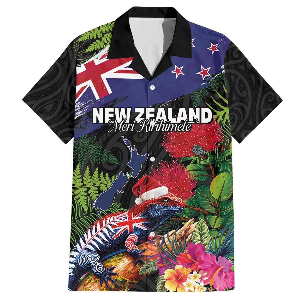 New Zealand Christmas Family Matching Tank Maxi Dress and Hawaiian Shirt Meri Kirihimete-Tuatara and Pohutukawa Black Color