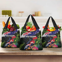 New Zealand Christmas Grocery Bag Meri Kirihimete-Tuatara and Pohutukawa Black Color