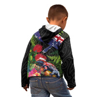 New Zealand Christmas Kid Hoodie Meri Kirihimete-Tuatara and Pohutukawa Black Color