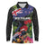 New Zealand Christmas Long Sleeve Polo Shirt Meri Kirihimete-Tuatara and Pohutukawa Black Color