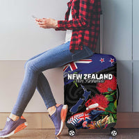 New Zealand Christmas Luggage Cover Meri Kirihimete-Tuatara and Pohutukawa Black Color