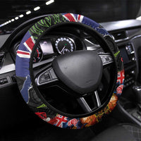 New Zealand Christmas Steering Wheel Cover Meri Kirihimete-Tuatara and Pohutukawa Black Color