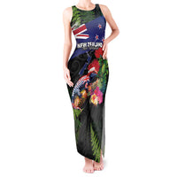 New Zealand Christmas Tank Maxi Dress Meri Kirihimete-Tuatara and Pohutukawa Black Color