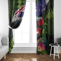New Zealand Christmas Window Curtain Meri Kirihimete-Tuatara and Pohutukawa Black Color