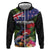 New Zealand Christmas Zip Hoodie Meri Kirihimete-Tuatara and Pohutukawa Black Color