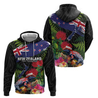 New Zealand Christmas Zip Hoodie Meri Kirihimete-Tuatara and Pohutukawa Black Color