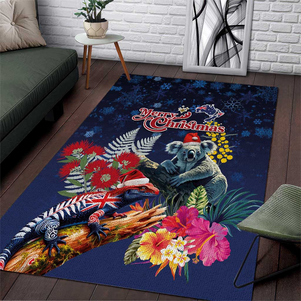 Australia and New Zealand Area Rug Merry Christmas-Tuatara and Koala with Plants Xmas Style