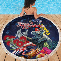 Australia and New Zealand Beach Blanket Merry Christmas-Tuatara and Koala with Plants Xmas Style