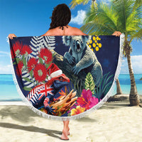 Australia and New Zealand Beach Blanket Merry Christmas-Tuatara and Koala with Plants Xmas Style