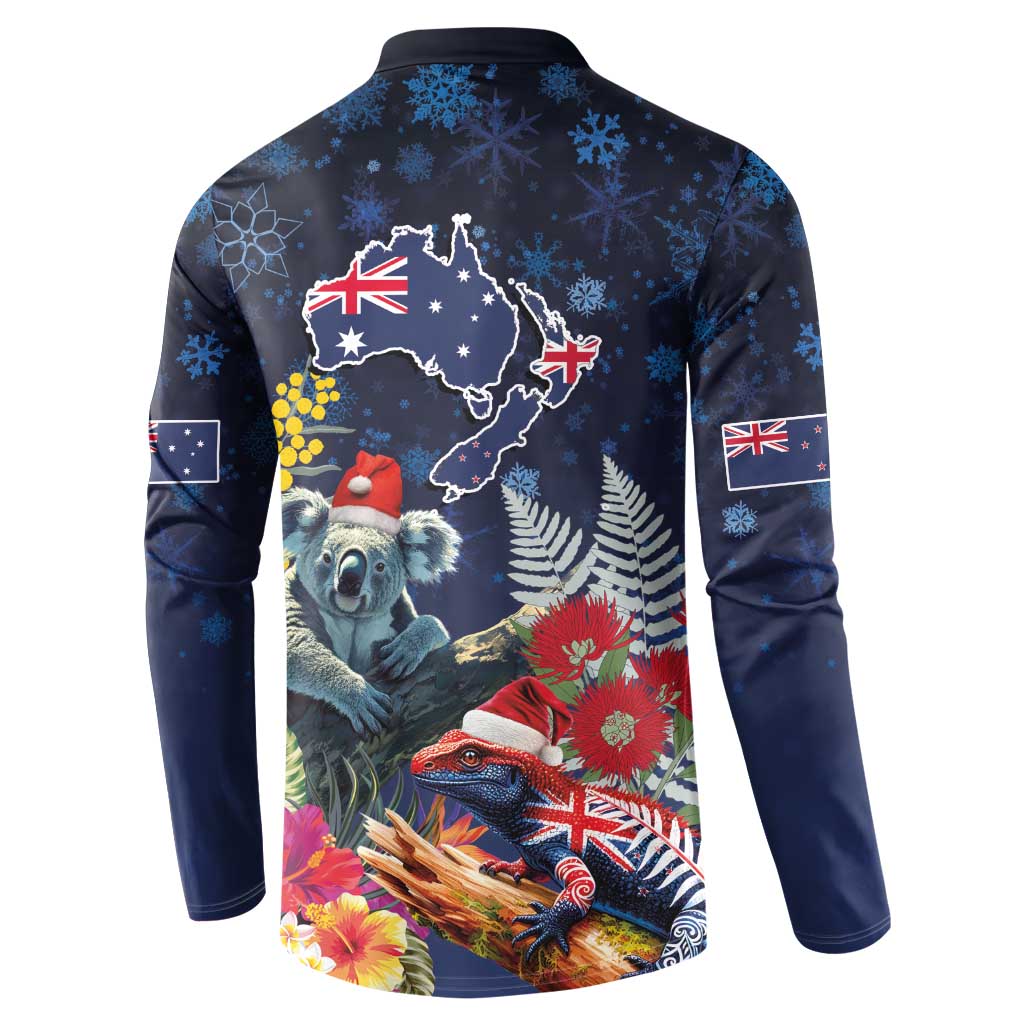 Australia and New Zealand Button Sweatshirt Merry Christmas-Tuatara and Koala with Plants Xmas Style