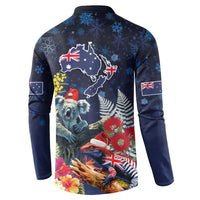 Australia and New Zealand Button Sweatshirt Merry Christmas-Tuatara and Koala with Plants Xmas Style