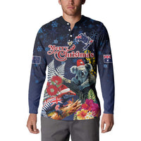 Australia and New Zealand Button Sweatshirt Merry Christmas-Tuatara and Koala with Plants Xmas Style