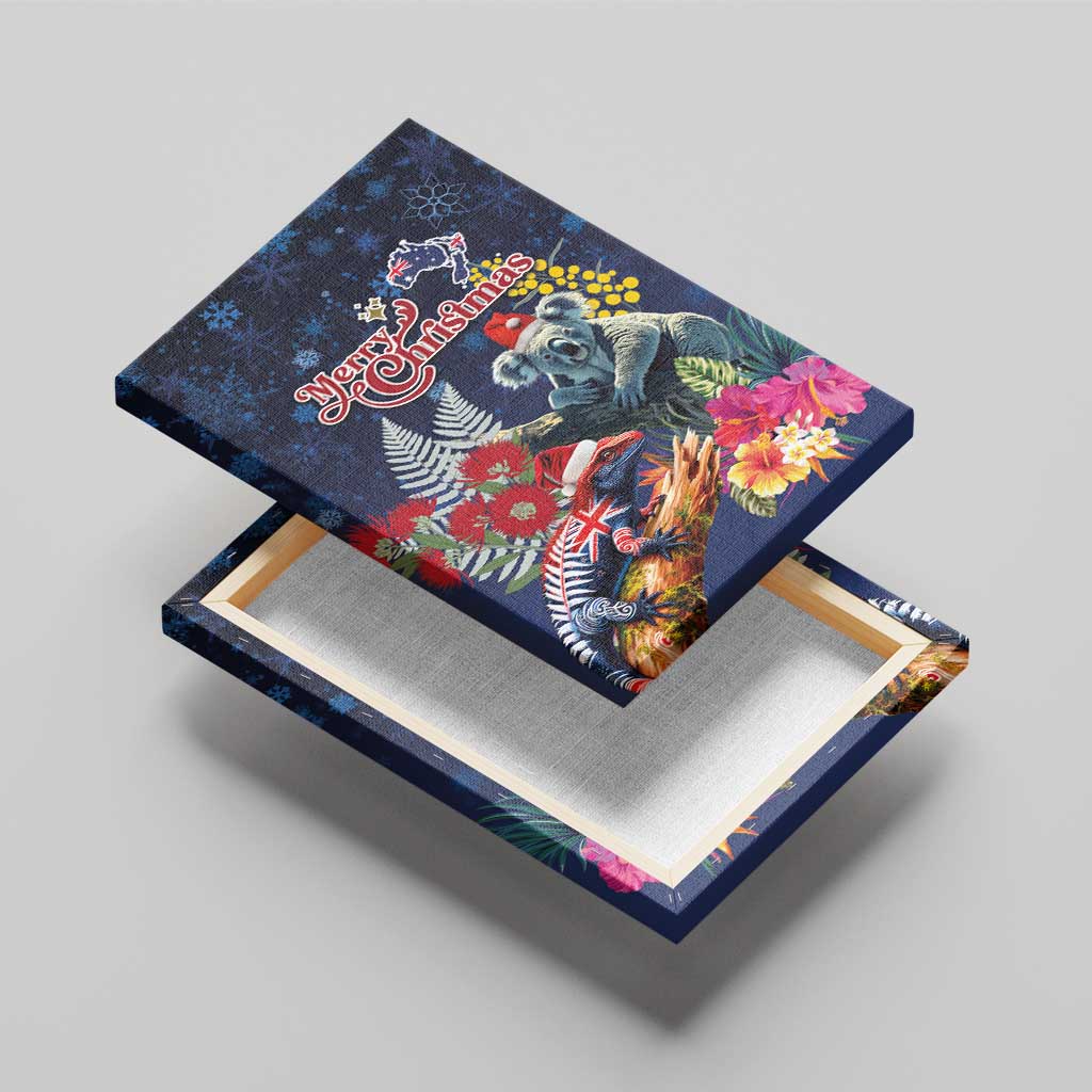 Australia and New Zealand Canvas Wall Art Merry Christmas-Tuatara and Koala with Plants Xmas Style