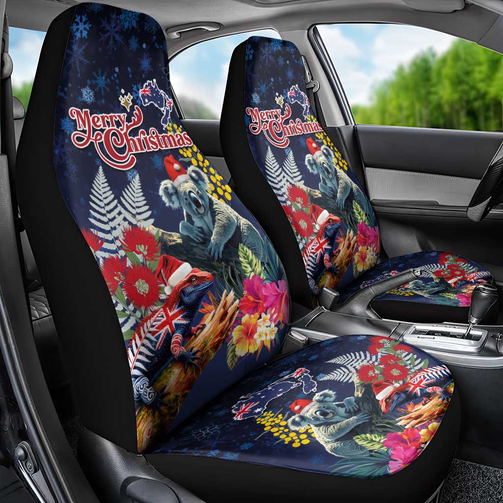 Australia and New Zealand Car Seat Cover Merry Christmas-Tuatara and Koala with Plants Xmas Style