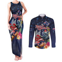 Australia and New Zealand Couples Matching Tank Maxi Dress and Long Sleeve Button Shirt Merry Christmas-Tuatara and Koala with Plants Xmas Style
