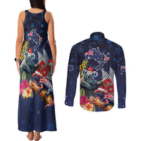 Australia and New Zealand Couples Matching Tank Maxi Dress and Long Sleeve Button Shirt Merry Christmas-Tuatara and Koala with Plants Xmas Style