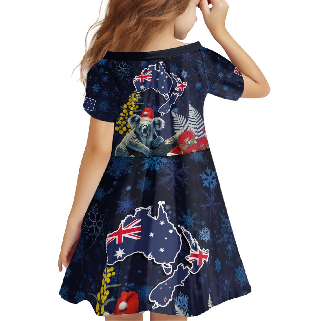 Australia and New Zealand Family Matching Long Sleeve Bodycon Dress and Hawaiian Shirt Merry Christmas-Tuatara and Koala with Plants Xmas Style
