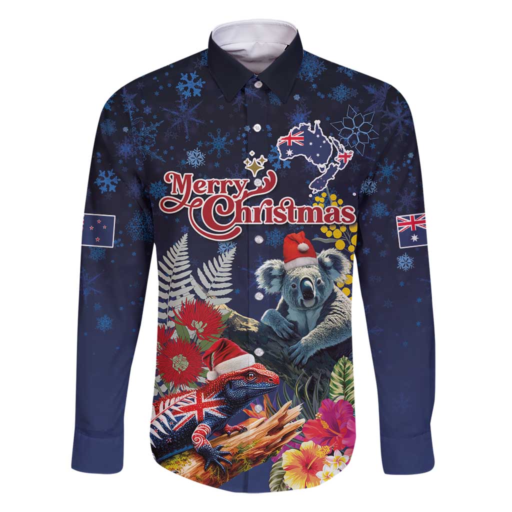 Australia and New Zealand Family Matching Long Sleeve Bodycon Dress and Hawaiian Shirt Merry Christmas-Tuatara and Koala with Plants Xmas Style
