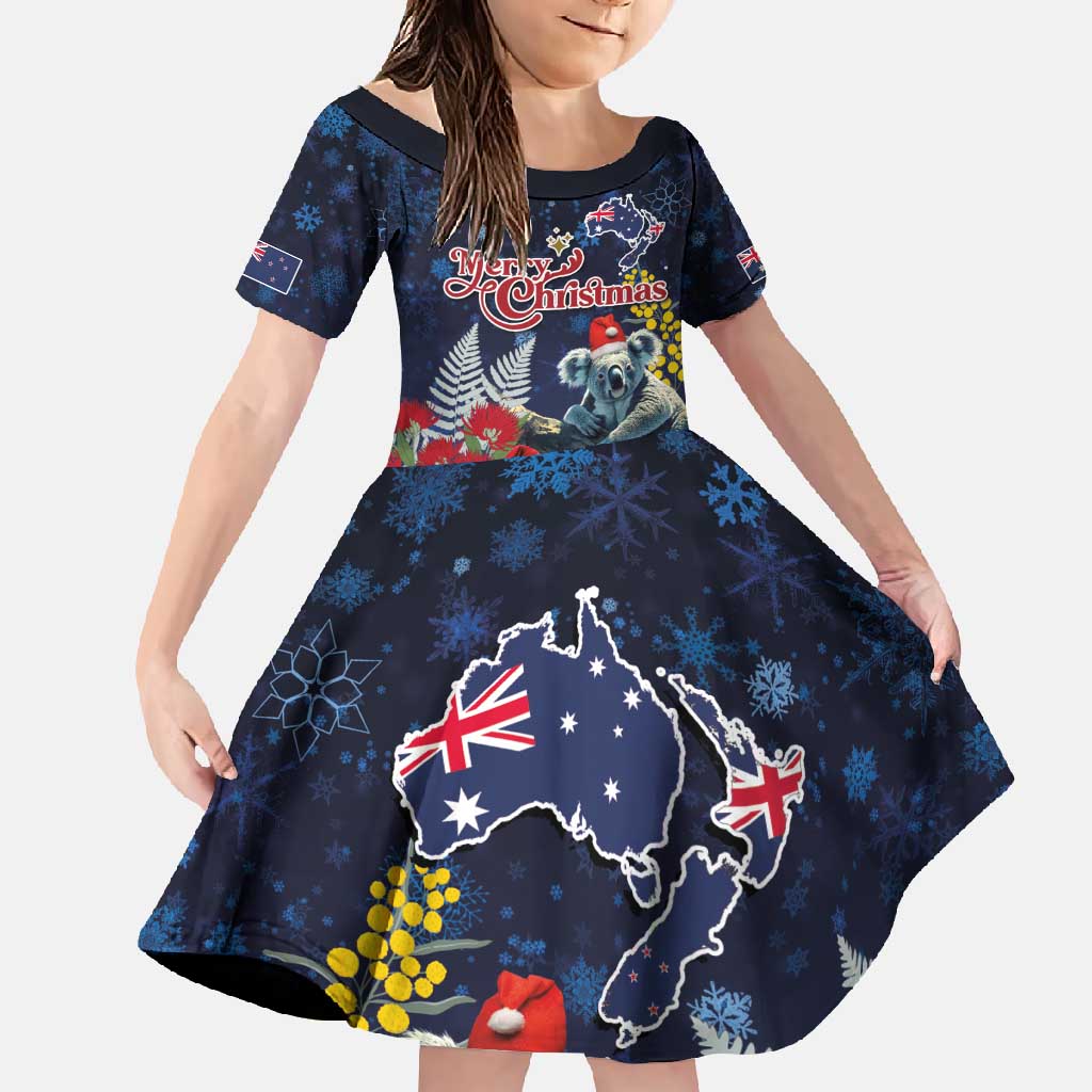 Australia and New Zealand Family Matching Mermaid Dress and Hawaiian Shirt Merry Christmas-Tuatara and Koala with Plants Xmas Style